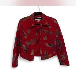 Carlisle Red‎ Feather Silk Blend Crop Jacket Sz 8